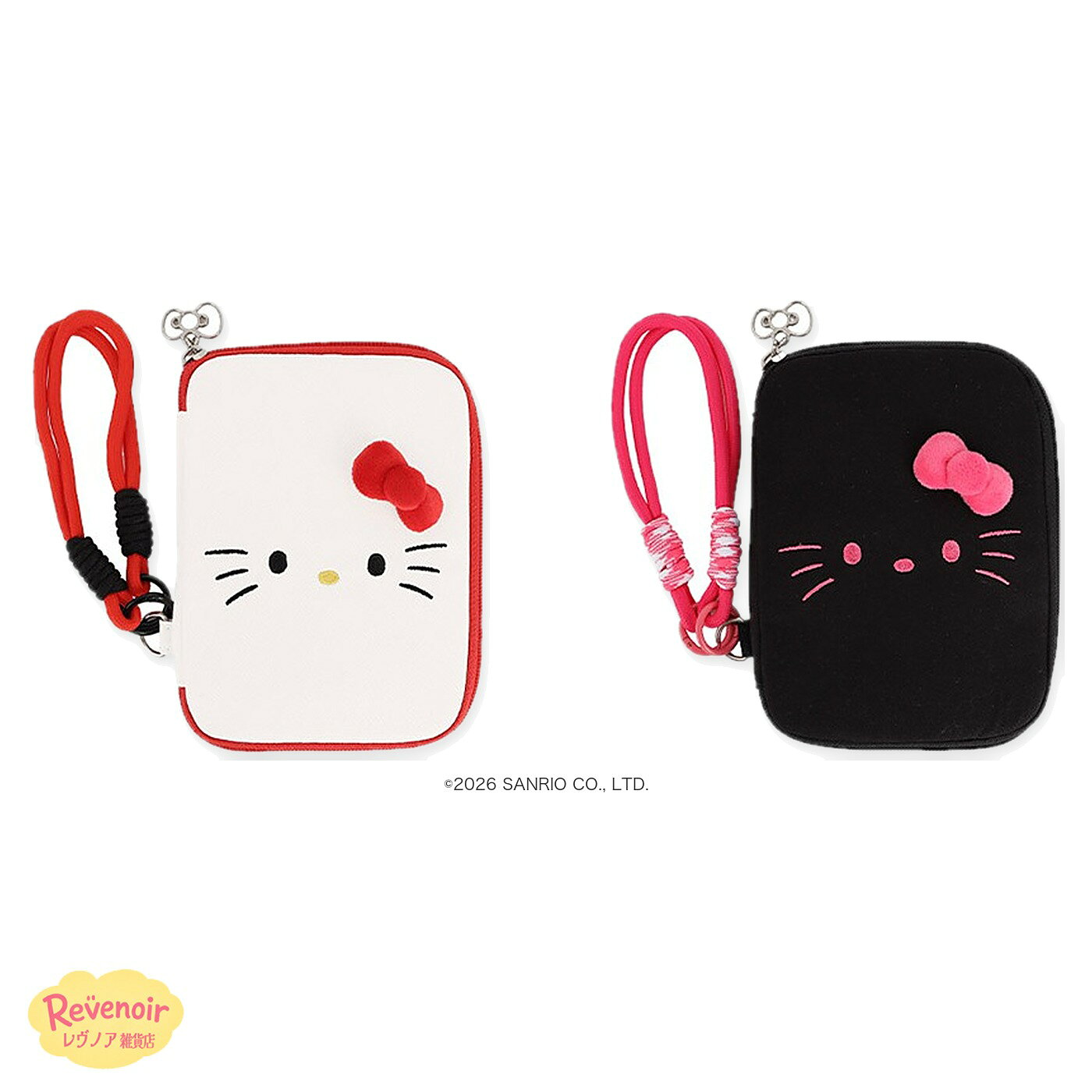 商品情報素材/材質商品ページ参考サイズ/寸法商品ページ参考その他商品説明商品ページ参考注意モニター発色の具合により色合いが異なる場合がございます。ハローキティ パスポートケース パスポートポーチ ストラップ付き 刺繍 リボン ファスナー カード収納 小銭入れ 旅行 トラベル 海外旅行 サンリオ ホワイト ブラック 韓国 雑貨 かわいい プレゼント ハローキティ ストリング パスポートポーチ お顔の刺しゅう 取り外せるストラップ付き 全2色 大人かわいい ハローキティ ストリング パスポートポーチハローキティのお顔を刺しゅうで表現した、ストラップ付きのパスポートポーチです。リボンのファスナースライダーと立体的なリボンがポイント。パスポート・お札・カード2枚・小銭をそれぞれ分けて収納でき、ファスナーポケットには貴重品も入れられます。取り外しできるストラップで手首に掛けて持ち歩け、Dリングにはキーリングも付けられます。ホワイト・ブラックの2色からお選びください。◆ カラー：ホワイト／ブラック◆ 商品情報サイズ：約11×15.5×1.8cm重さ：約75g内容：パスポートポーチ 1個（ストラップ付き）素材：表地：綿100%／裏地：ポリエステル100%原産国：中国対象年齢：14歳以上(C)2026 SANRIO CO., LTD.※パスポートポーチ1個の販売です。カラーをお選びください。※写真のキーリング・パスポート・カード・小物は付属しません。※AI生成のイメージ画像が含まれます。実物と異なる場合があります。※製造工程やモニター環境により、色味に多少の違いが生じる場合があります（不良品ではありません）。※パッケージは海外仕様です。予告なくパッケージや仕様が変更となる場合があります。※モニター環境により、実際の色味と異なる場合があります。【本商品は、並行輸入品です】※輸入商品の為、商品(外装ビニール・箱・ケース・封入物等)に細かい傷、折れ擦れ痛み、凹み破れ、汚れなどが見られる場合がございますが、これらを理由にした商品の返品・交換はお受け致しかねますので予め御了承くださいませ。※サイズの計測の仕方やロットにより多少の誤差が生じる場合がございます。予めご了承ください。※配送致します商品に、納品書・領収書は同梱いたしませんので、予めご了承ください。・商品のデザイン、仕様、外観、価格は予告なく変更する場合がありますのでご了承ください。