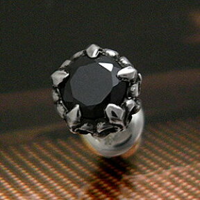 pi0357-111 メンズピアス シルバー アクセサリー シルバーピアス バラ売り（片耳のみ） 5つのフレアで抱えた黒い宝石 メンズ アクセサリー ピアス フレア・リリー・百合・ユリの紋章 ジルコニア