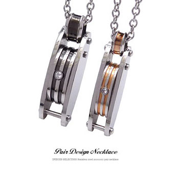 spe0212-pair ペアネックレス GIFTラッピング付 男性45cm 女性40cm sc0023ステンレスチェーン付 メカニカルレイヤードペンダント 金...