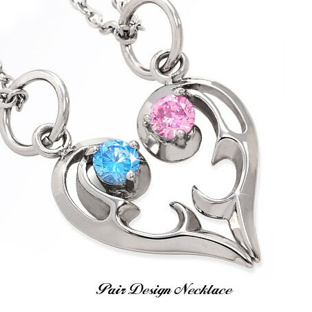 spe0336-pair ステンレス ハート チェーン・BOX付きペアセット 2人で作る1つのハート トライバルハートペアネックレス ペアネックレス ハート ト...