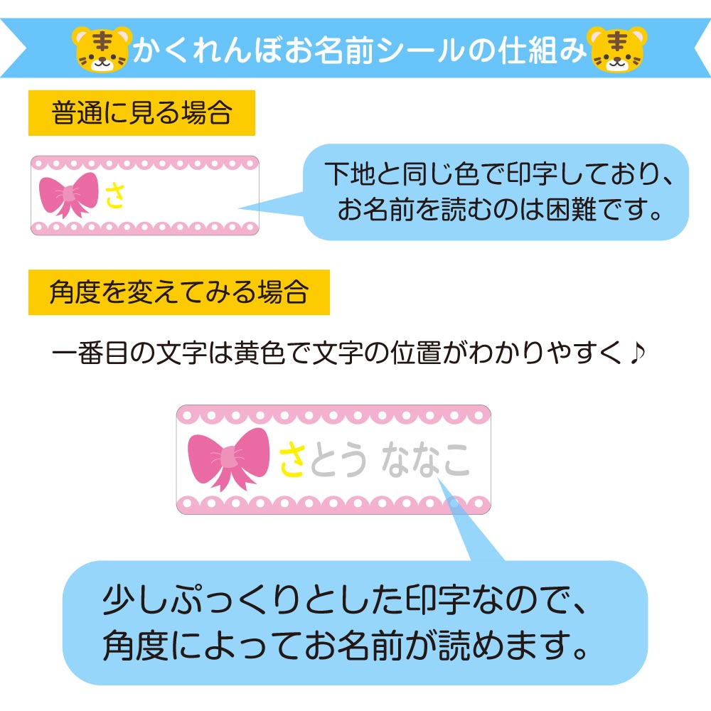 かくれんぼお名前シール（防犯対策） おなまえシール ネームシール 保育園 幼稚園 入園準備 名入れ 送料無料 防犯 防犯対策 防犯シール プールバック お名前シール工場 納期区分D