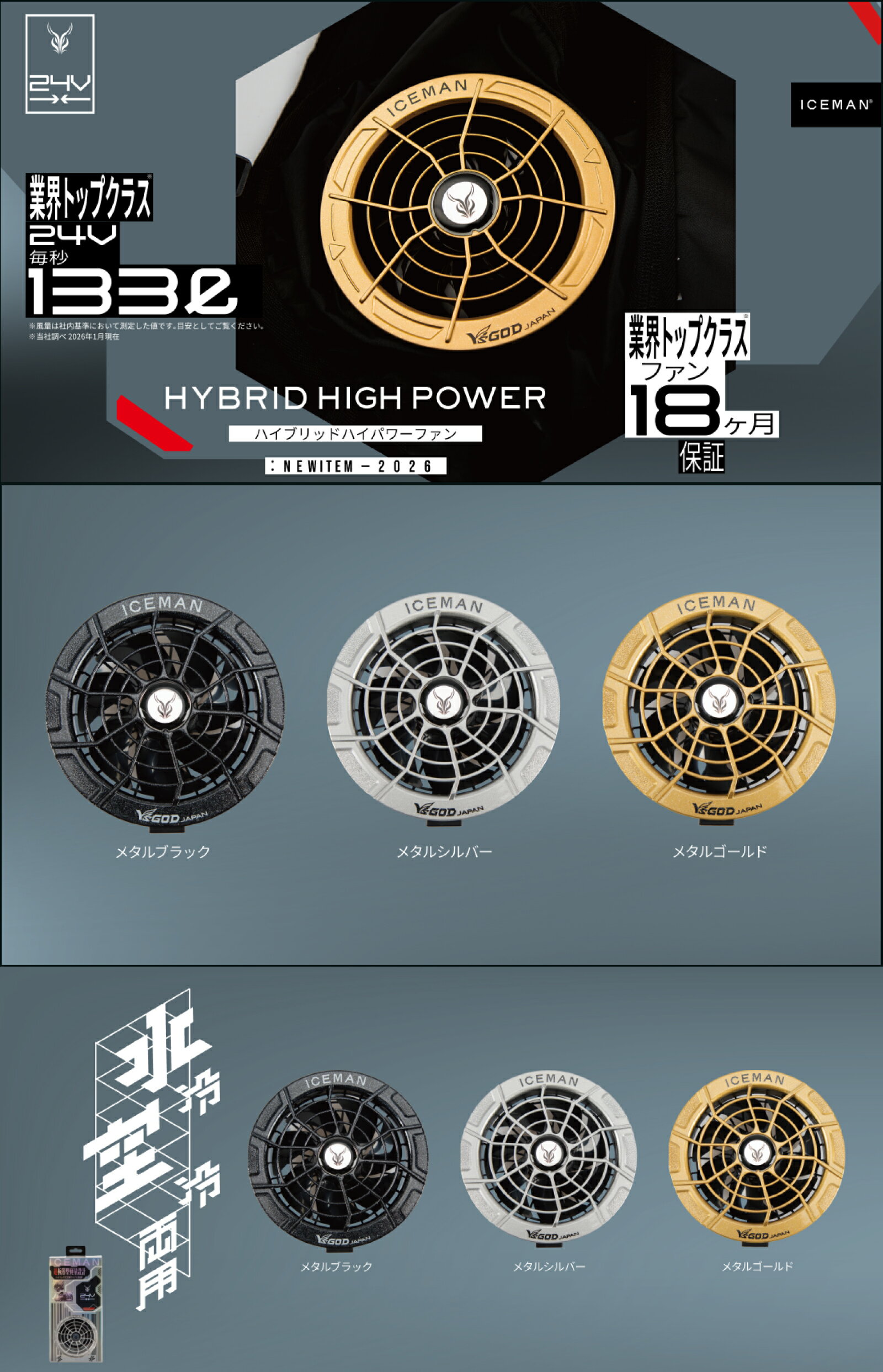 アイスマン ハイブリット ハイパワーファン メタルブラック ケーブルセット DF24V2-BK-SET