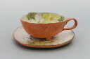 日本製 花花兎 コーヒー碗皿(紅) レトロ カップ&ソーサ コーヒーカップ 国産 贈り物 ギフト プレゼント 敬老の日 シンプル かわいい 和風 和モダン