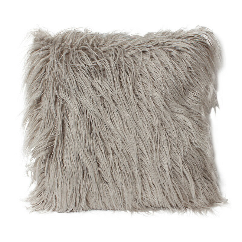 クッションカバー 45X45cm 正方形 グレー シャギー