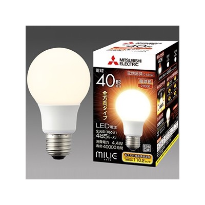 LED電球　《MILIE　ミライエ》　全方向タイプ　一般電球形　40W形相当　全光束485lm　電球色　LDA4L−G／40／S−A