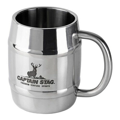 ダブルステン 樽型マグカップ 420mL シルバー 保冷 冷めにくい コップ カップ 食器 おしゃれ シンプル シカ柄 鹿柄 北欧 アウトドア