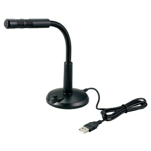 ドライバーのインストールが必要なくUSBポートに接続するだけで簡単にお使いいただけるスタンドマイクです。ドライバーのインストールが必要なくUSBポートに接続するだけで簡単にお使いいただけるスタンドマイクです。 ●USBポートに接続するだけの簡単接続　 ●ノイズキャンセリング機能搭載　 ●電源はワンタッチの ON/OFF 操作可能　 ●滑り止めラバー付き対応OS:Windows7以上入力感度:-67 dBV/pBar、-47 dBV/Pascal ±4dB、周波数特性:100〜16kHz、プラグ形状:USB Aコネクタ商品サイズ:W80×D80×H260mm(ケーブル長:約1.5m) セット内容:本体×1 重量(g):約120g(ケーブル含む) 材質:ABS 生産国:中国■送料 送料無料。但し、沖縄・離島を含む(一部配送不可地域)のご注文は配達不可のためキャンセルさせて頂きます。