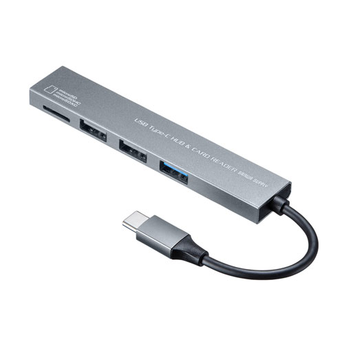 【5個セット】 サンワサプライ Type-C 3ポート コンボスリムハブ(microSDカードリーダー付き) USB-3TCHC19SX5