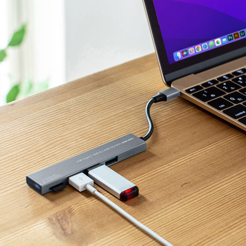 【5個セット】 サンワサプライ Type-C 3ポート コンボスリムハブ(microSDカードリーダー付き) USB-3TCHC19SX5