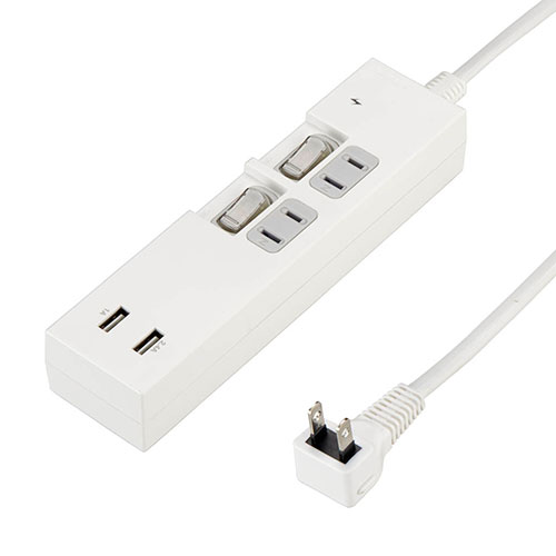 YAZAWA 個別スイッチ付2AC2USB3.4A2m ホワイト Y02KS422WH2U