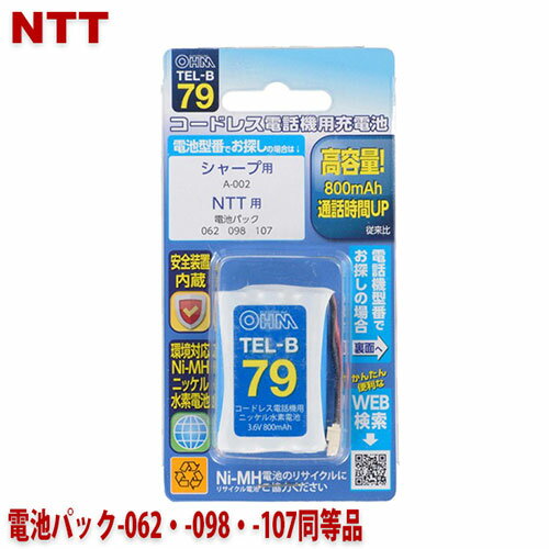 オーム電機 コードレス電話機用充電式ニッケル水素電池 05-0079 TEL-B79
