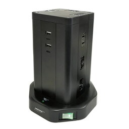 HIDISC タワー型USB付電源タップ　(Type-C×2+Type-A×2)　HD-AC12C2U2BK