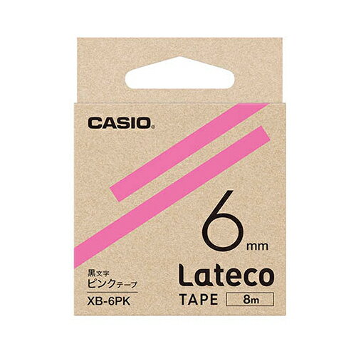 カシオ計算機 Lateco 詰め替え用テープ 6mm ピンクテープ 黒文字 XB-6PK