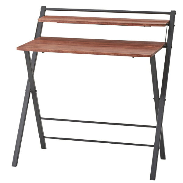 折りたたみパソコンデスク 幅86cm 棚付き スチール 机 勉強机 学習机 作業机 仕事机 PCデスク 作業デスク ワークデスク 作業台 つくえ テーブル 折り畳み シンプル アンティーク 北欧 西海岸 フレンチカントリー おしゃれ かわいい ブラック