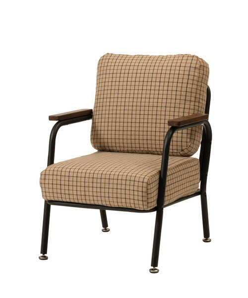 ソファ 1人掛け チェック ポケットコイル コンパクト おしゃれ かわいい カフェ リビング 椅子 いす 肘掛け スチール ベージュ