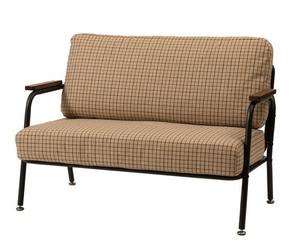 ソファ 2人掛け チェック ポケットコイル コンパクト おしゃれ かわいい カフェ リビング 椅子 いす 肘掛け スチール ベージュ