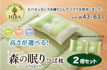 送料無料 パイプ まくら パイプまくら 枕 ピロー ヒバエッセンス使用 森の眠りひば枕M 2個組 約43×63×10cm 低め 洗える 防ダニ 抗菌 防臭効果