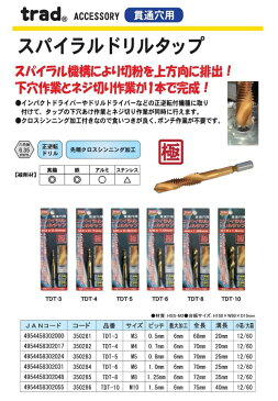 (業務用10個セット) TRAD スパイラルドリルタップ/先端工具 【貫通穴用】 M6 ピッチ1.0mm クロスシンニング加工付き TDT-6