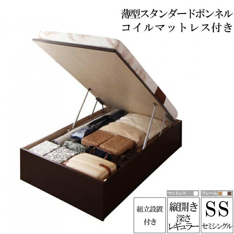 組み立て サービス付 国産跳ね上げ収納ベッド レギュラー 深さ30cm セミシングル 縦開き 薄型スタンダ..