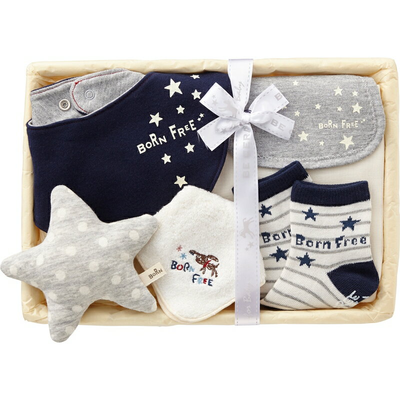 【まとめ買い5セット】きらきら星セット 日本製 ボーンフリー ソックス スタイ 汗とりパット プチタオル ガラガラ星 竹籠 国産 かわいい キッズ 子供用 男の子 女の子 プレゼント