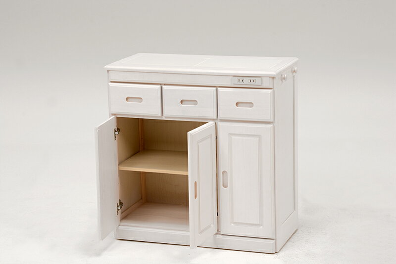 送料無料 キッチンカウンター テーブル 幅69 奥行34 高さ71cm キッチン 収納 キャスター付き コンセント付き 収納棚 キッチンボード 木製 ホワイトウォッシュ MUD-6521WS