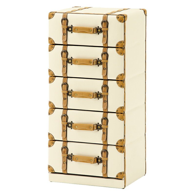 送料無料 トランク型チェスト レザー 北欧 レトロ テキサス 棚 かっこいい アイボリー 合皮 西海岸 収納家具 アメリカン【MCH-6005IV】