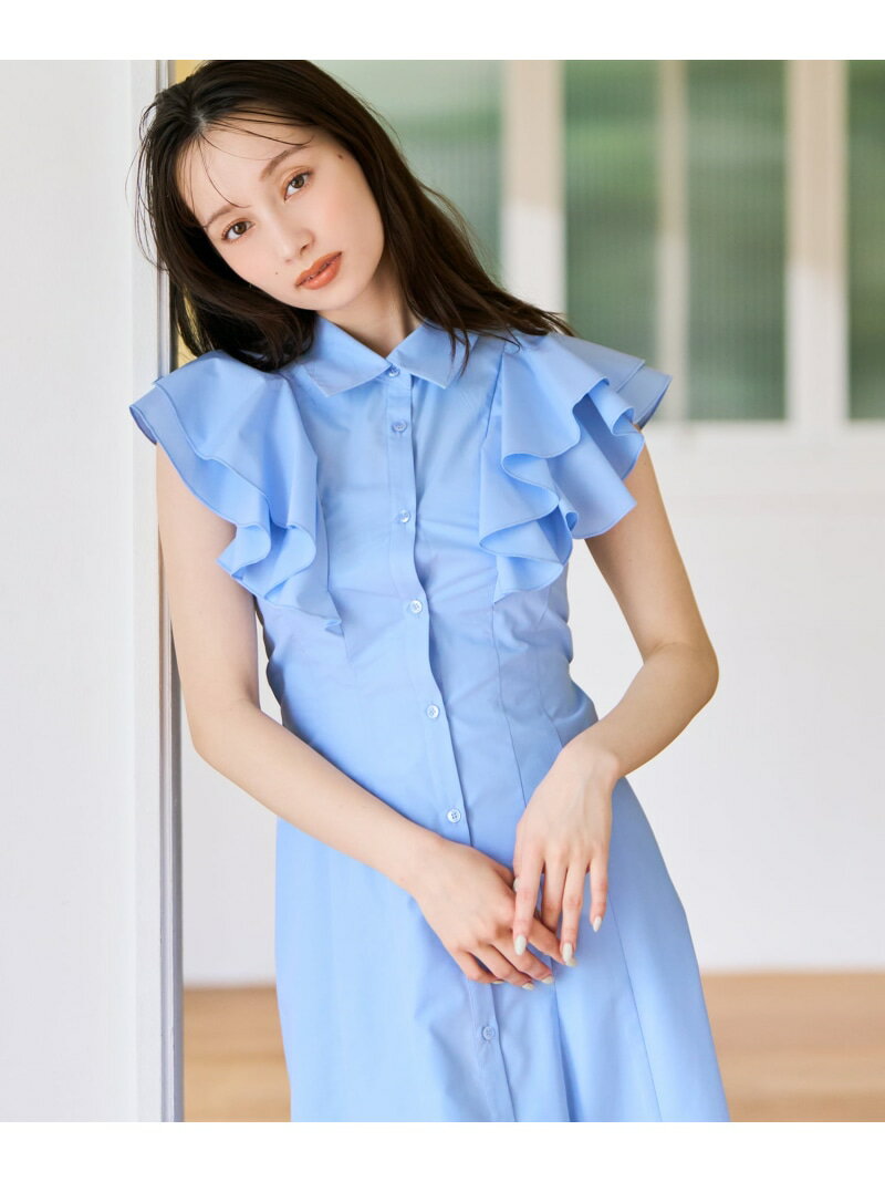 【SALE／10%OFF】2026春夏新作 ラッフルフリルシャツワンピース 31 Sons de mode トランテアン ソン ドゥ モード ワンピース・ドレス シャツワンピース ベージュ ブラウン ブルー【RBA_E】【送料無料】[Rakuten Fashion]