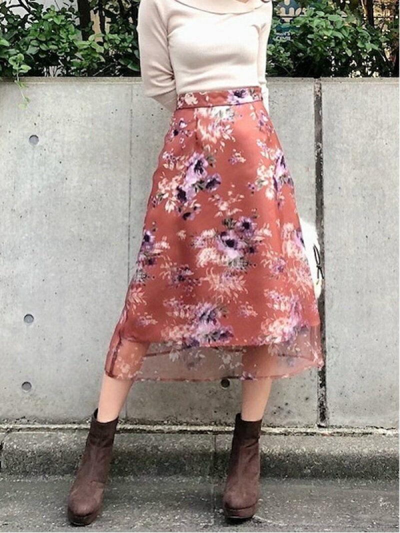 [Rakuten Fashion]レイヤードオーガンジー花柄スカート 31 Sons de mode トランテアン ソン ドゥ モード スカート プリーツスカート/ギャザースカート オレンジ グレー【送料無料】