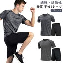スポーツウェア メンズ ジャージ 上下セット 春夏 半袖Tシャツ 短パン ハーフパンツ セットアップ ランニングウェア ジム 速乾 ストレッチ 無地 夏用 おし...