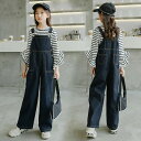 デニムオーバーオール キッズ デニムパンツ サロペット サロペットデニム ロング丈 子供 ワイドパンツ デニム ストレート デニムパンツ 子供服 女の子 ロング...