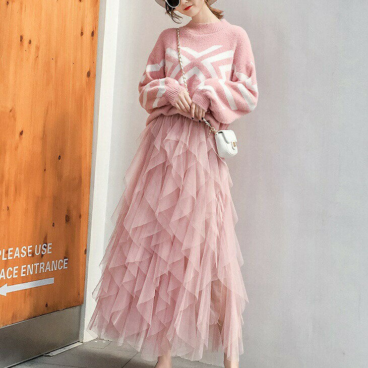 樂天商城 - チュールスカート ロング 黒 白 ベージュ グレー ピンク レディース ボリューム フリーサイズ ミモレ丈 ロング 春 夏 体型カバー ふわふわ 可愛い 大人 オフィス カジュアル ボトムス 上品 きれいめ ミディアム デート 春スカート