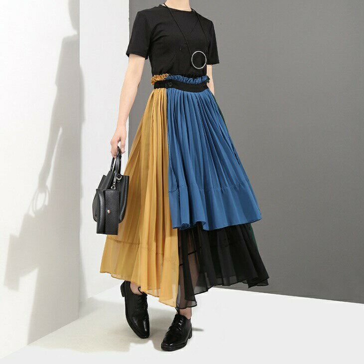 樂天商城 - スカート 変形 アシンメトリー レディース ミモレ丈 春 夏 フレア Aライン 大人 イエロー ミックスカラー フォーマル オフィス カジュアル ボトムス 上品 きれいめ ミディアム ロング デート 春スカート