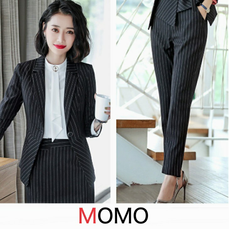 樂天商城 - セットアップ パンツスーツ ストライプ レディース 2点セット 春 夏 用 大きいサイズ カジュアル グレー ブラック 長袖 おしゃれ ビジネス オフィスカジュアル OL ママ お出かけ きれいめ 説明会 保護者会 通勤 office