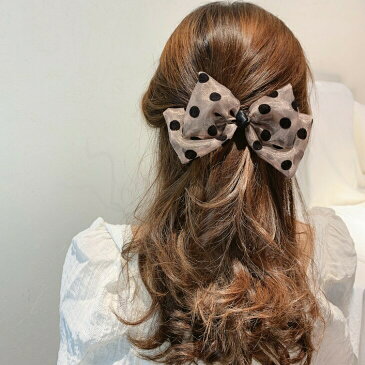 ビッグリボン ドット 水玉 リボン シースルー ヘアクリップ キャッチクリップ ヘッドドレス ヘアアクセサリー 大人 上品 エレガント 華奢 アクセサリー レディース お出かけ オフィス OL ins 韓国 旅行 結婚式 ママ ママファッション ガール