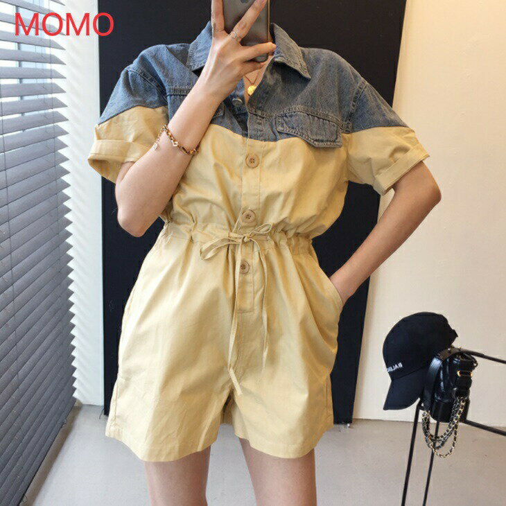 デニムステッチジャンプスーツ半袖シ...