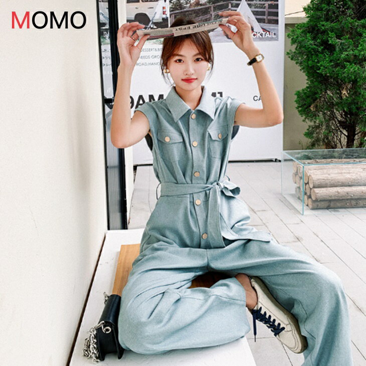 短い袖が涼やかな ノースリーブ風 デニム オールインワン ハイウエスト ワイドレッグ ジャンプスーツ 大人ファッション 大人カジュアル 大人コーデ アラサーコーデ アラフォーコーデ ワンマイルコーデ 韓国コーデ ins 被らないインポートカジュアル ファッション