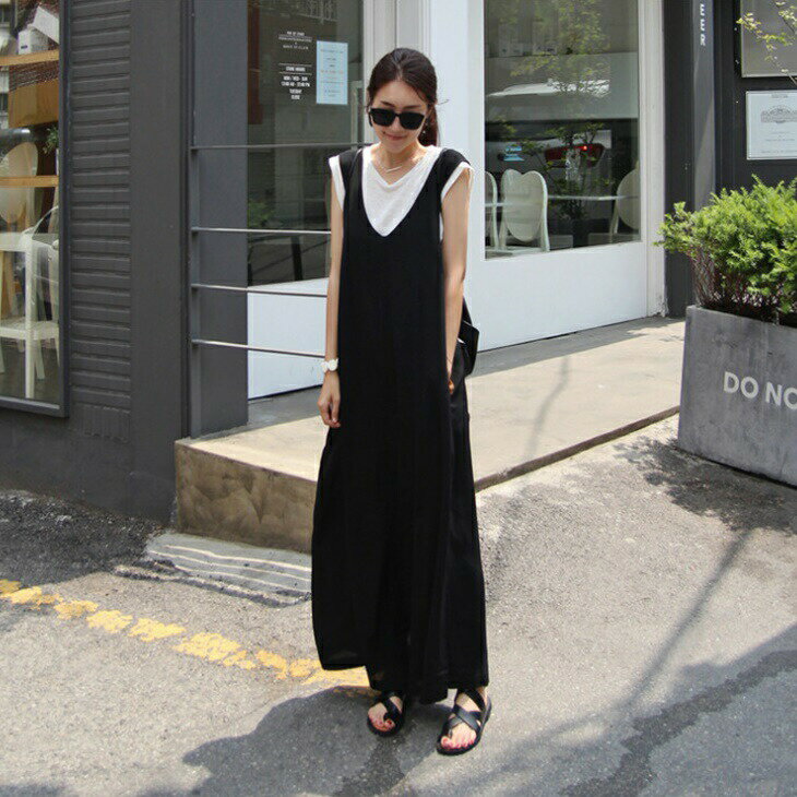 送料無料 ジャンプスーツ オールインワン レディース サロペット ワイドパンツ ガウチョ きれいめ リラックス ノースリーブ ワイドレッグ ゆったり スーツスカート ママ 夏 リゾート 海 ハイウエスト 黒 ブラック 体型カバー