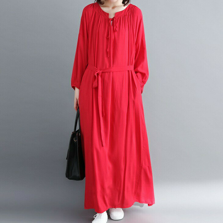 送料無料 ゆるワンピース リラックスワイド ナチュラル ワンピース レディース ワイド カバーアップ ワイドドレス 大きいサイズ ゆったり リラックス 部屋着 お出かけ ウエストマーク リボン ロング丈 マキシ丈 ママ マタニティ ママファッション