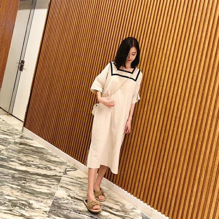 送料無料 スクエアネック ワンピース ナチュラル ミモレ丈 ゆるワンピ レディース レトロワンピース ドレスワンピ 半袖 七分袖 上品 可愛い フレンチカジュアル ベージュ 半袖 夏 ロング ins トレンド 今季 人気 デート ママ ママファッション