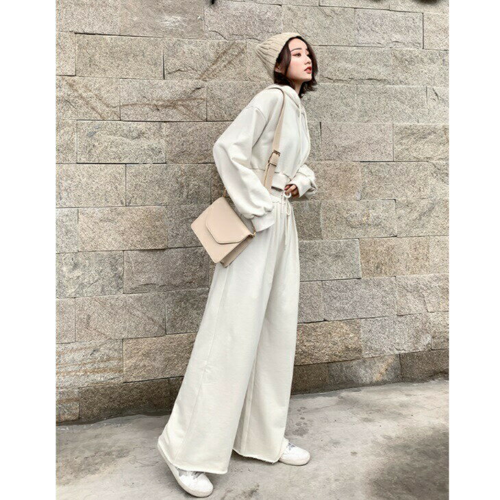 樂天商城 - 送料無料 スウェット セットアップ 上下set ショートパーカー フーディ レディース ルームウエア ジム スポーツ ジョギング ランニング タイト フード 部屋着 長袖 ワイドパンツ トレーナー カジュアル 細見え ヨガ ダンス 運動着 パーカー