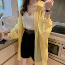 シフォンシャツ ロングシャツ シャツワンピ ボリューム袖 シアー トップス フロントボタン ワイシャツ ミドル丈 カーディガン ショールアウター 涼しい 薄コー...