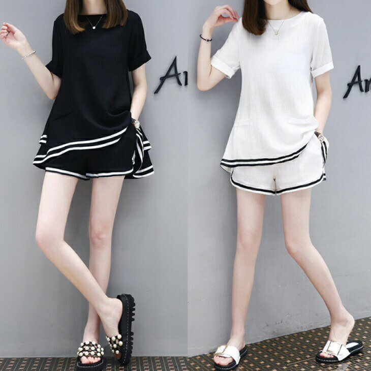 樂天商城 - ルームウェア レディース ツーピース カジュアル 上下セット ショートパンツ パジャマ レディース 女の子 かわいい 半袖 春 夏 部屋着 寝巻き 上下セット シンプル 無地 きれいめ 大人 カジュアル ツーピース Tシャツ セットアップ 2点セット