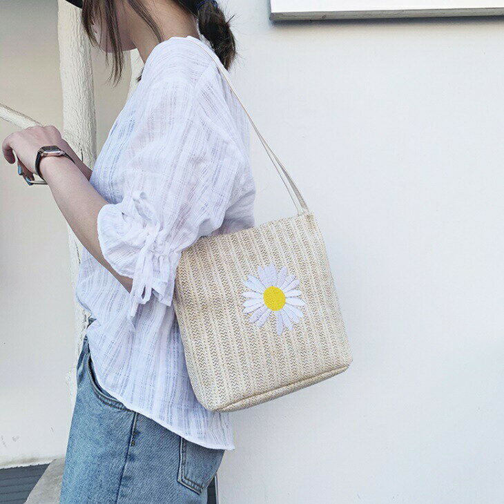 ショルダー網バッグ カゴ網バッグ カゴバッグ レディース ハンドバッグ クラッチバッグ 丈夫 大容量 かわいい お日様刺繍ハワイアンバッグ かわいい カジュアル 海 リゾート 通学鞄 お出かけ ママ 買い物 ins 韓国 鞄 丈夫 韓国ファッション