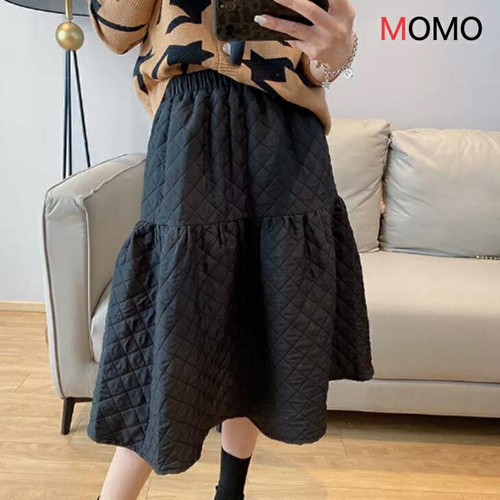 樂天商城 - キルティング スカート つぼみスカート スカート Aライン ミドル丈 ゆったり キルト スカート ボトムス カジュアル 無地 オフィス シンプル ゆったり 伸縮 ウエスト 大人 上品 レディース OL ins 家 デート 韓国 トレンド ママ 大人カジュアル
