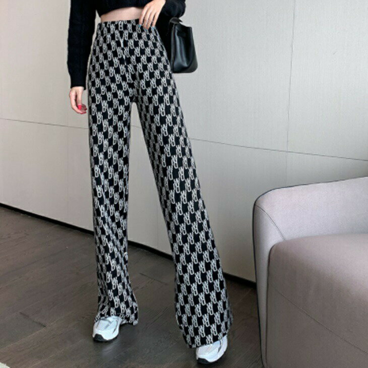 樂天商城 - ハイウエストニットモッピングパンツ ワイドパンツ フレアパンツ 大人カジュアルコーデ 大人ファッション 大人コーデ 大人韓国コーデ 韓国ファッション アラサーファッション アラサーコーデ ナチュラルコーデ アラフォーコーデ アラフォーファッション