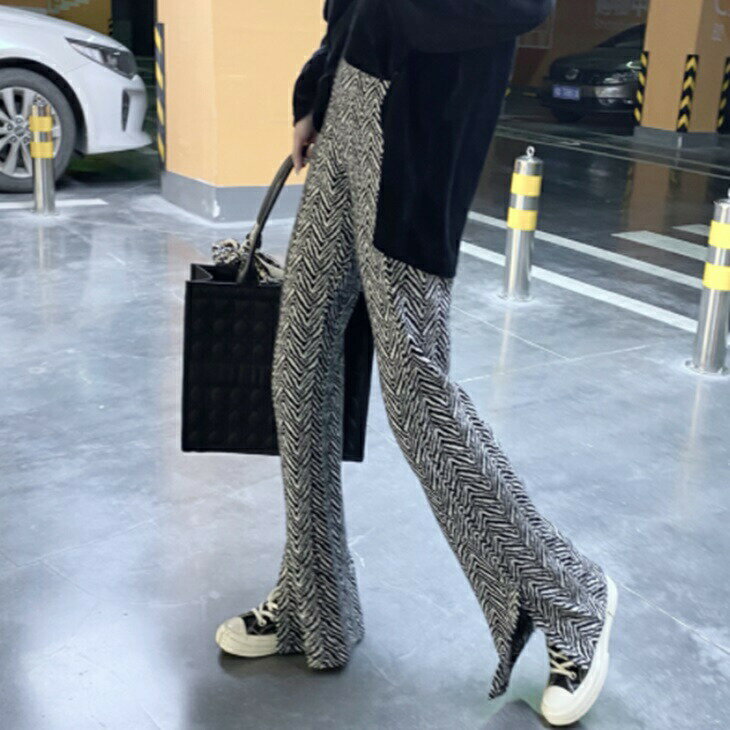 樂天商城 - ジャガードニットモッピングパンツ ワイドパンツ フレアパンツ 大人カジュアルコーデ 大人ファッション 大人コーデ 大人韓国コーデ 韓国ファッション アラサーファッション アラサーコーデ ナチュラルコーデ アラフォーコーデ アラフォーファッション