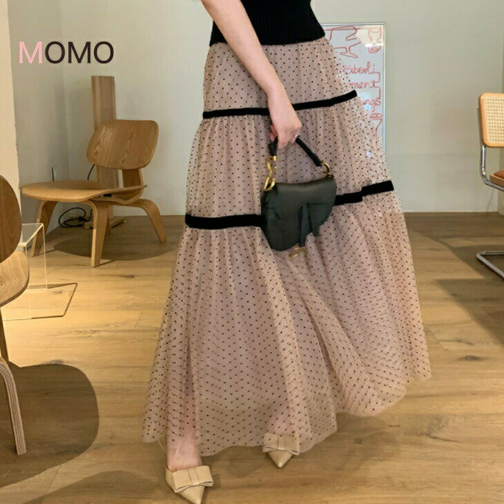 樂天商城 - 水玉メッシュスカート ハイウエスト透け感スカート フェアリーロング丈スカート フェアリーロングスカート カジュアルコーデ 大人カジュアル 大人コーデ アラサーコーデ アラサーファッション アラフォーコーデ 大人韓国コーデ ママコーデ ins