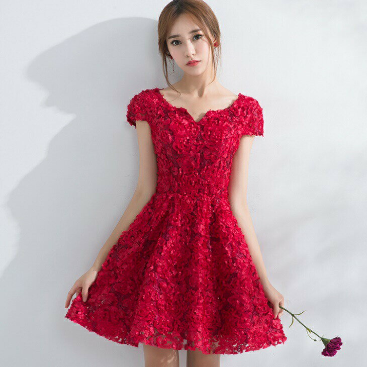 花柄 立体 刺繍 半袖 Aライン ミニドレス ミニ丈 フレア イブニングドレス ドレス キャバ レディース ウエストマーク セクシー ワンピース ナイトドレス 大人 ホステス パーティー パーティードレス お呼ばれ イベント 上品 水商売