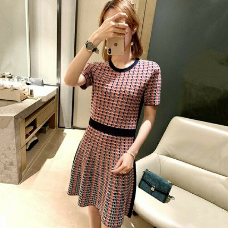 カラフル フレア ラウンドネック 長袖 Aライン ミディ丈 細見え ワンピース お嬢様ワンピ 上品カジュアル シンプル カジュアル 大人 上品 レディース お出かけ オフィス OL ins デート 韓国 トレンド ママ ガール