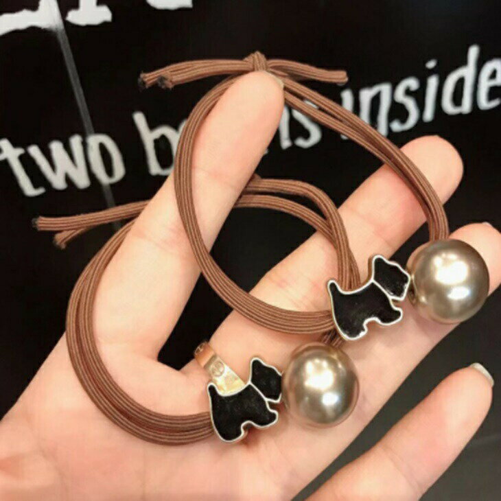 可愛いワンコビシュー付ゴールドボールヘアゴム 綺麗見え 高見え 普段用ヘアアクセサリー 大人 上品 エ..